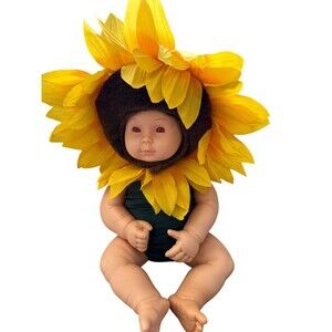 Anne Geddes VTG Sunflower Doll Green Yellow Baby Removable Outfit Pink Eyes